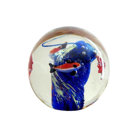 Vintage Hand Blown Glass Aquarium with Fish Paperweight